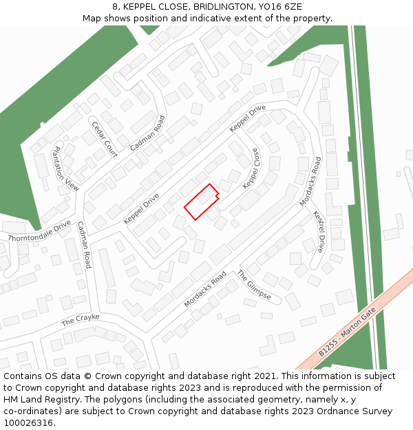 8, KEPPEL CLOSE, BRIDLINGTON, YO16 6ZE: Location map and indicative extent of plot