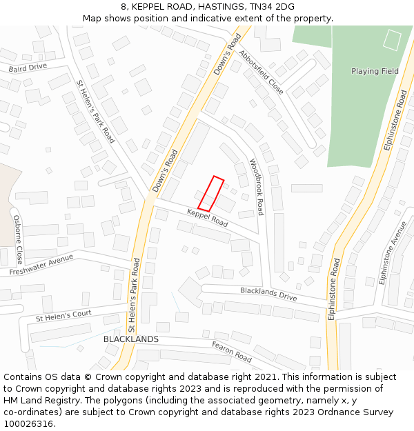 8, KEPPEL ROAD, HASTINGS, TN34 2DG: Location map and indicative extent of plot