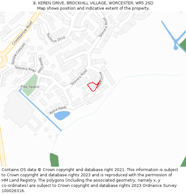 8, KEREN DRIVE, BROCKHILL VILLAGE, WORCESTER, WR5 2SD: Location map and indicative extent of plot