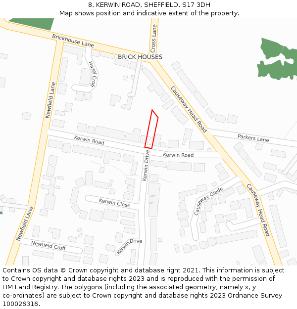 8, KERWIN ROAD, SHEFFIELD, S17 3DH: Location map and indicative extent of plot