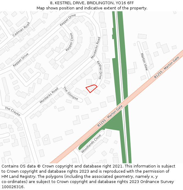 8, KESTREL DRIVE, BRIDLINGTON, YO16 6FF: Location map and indicative extent of plot