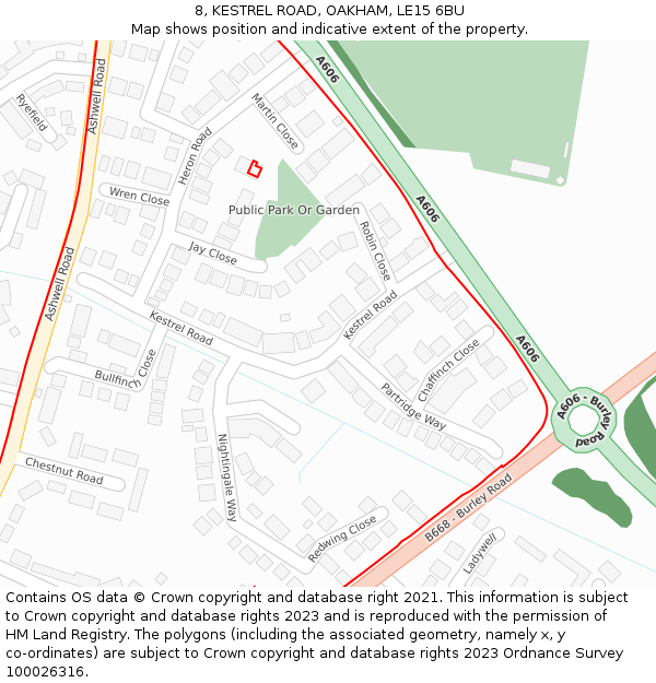 8, KESTREL ROAD, OAKHAM, LE15 6BU: Location map and indicative extent of plot