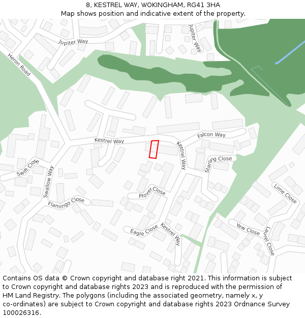 8, KESTREL WAY, WOKINGHAM, RG41 3HA: Location map and indicative extent of plot