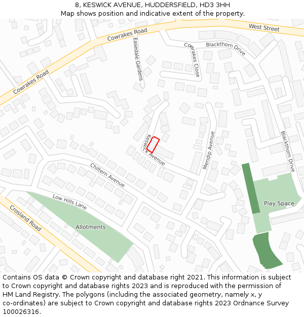 8, KESWICK AVENUE, HUDDERSFIELD, HD3 3HH: Location map and indicative extent of plot