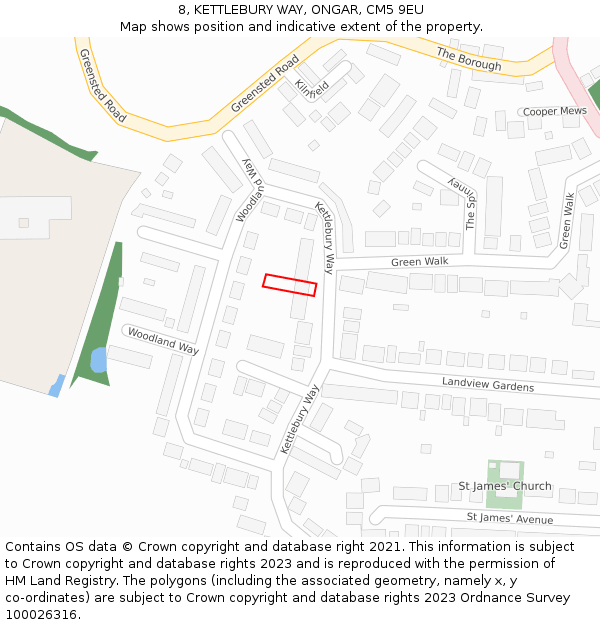 8, KETTLEBURY WAY, ONGAR, CM5 9EU: Location map and indicative extent of plot
