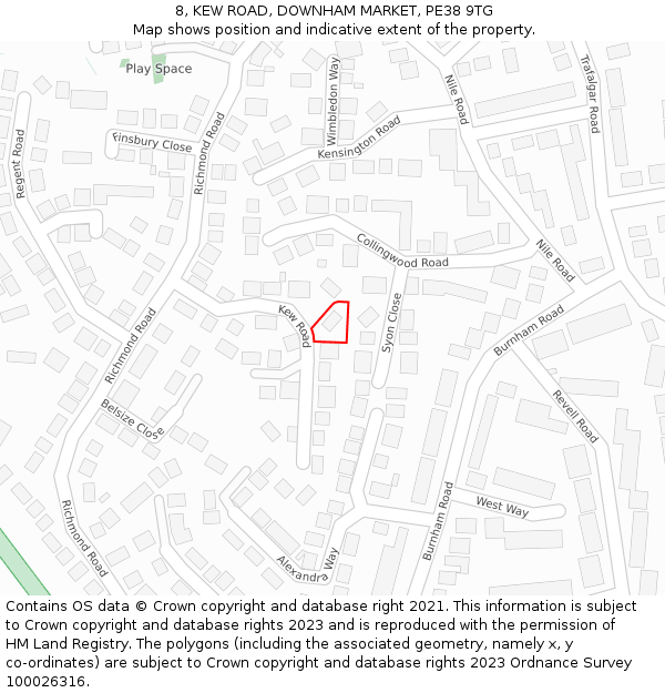 8, KEW ROAD, DOWNHAM MARKET, PE38 9TG: Location map and indicative extent of plot