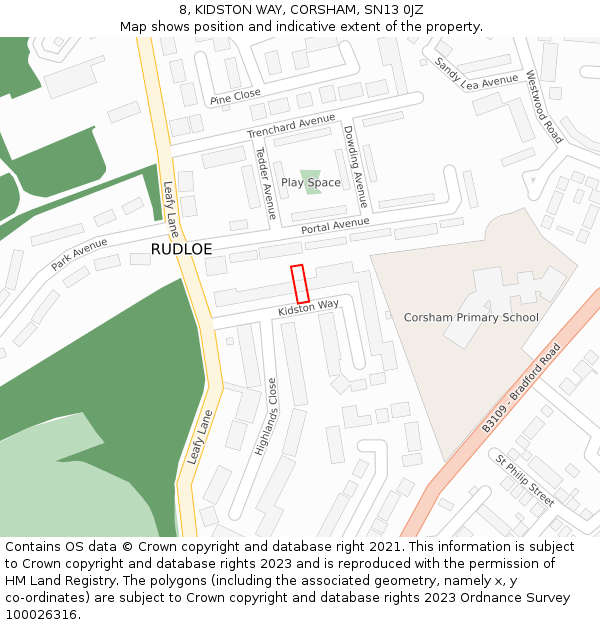 8, KIDSTON WAY, CORSHAM, SN13 0JZ: Location map and indicative extent of plot