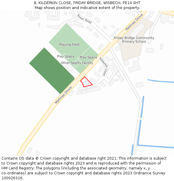 8, KILDERKIN CLOSE, FRIDAY BRIDGE, WISBECH, PE14 0HT: Location map and indicative extent of plot