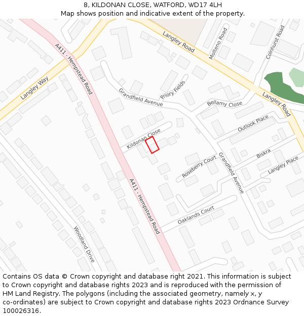 8, KILDONAN CLOSE, WATFORD, WD17 4LH: Location map and indicative extent of plot