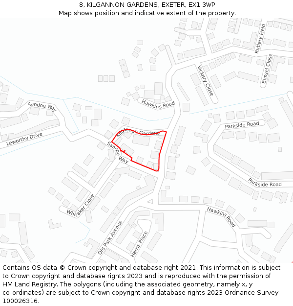 8, KILGANNON GARDENS, EXETER, EX1 3WP: Location map and indicative extent of plot