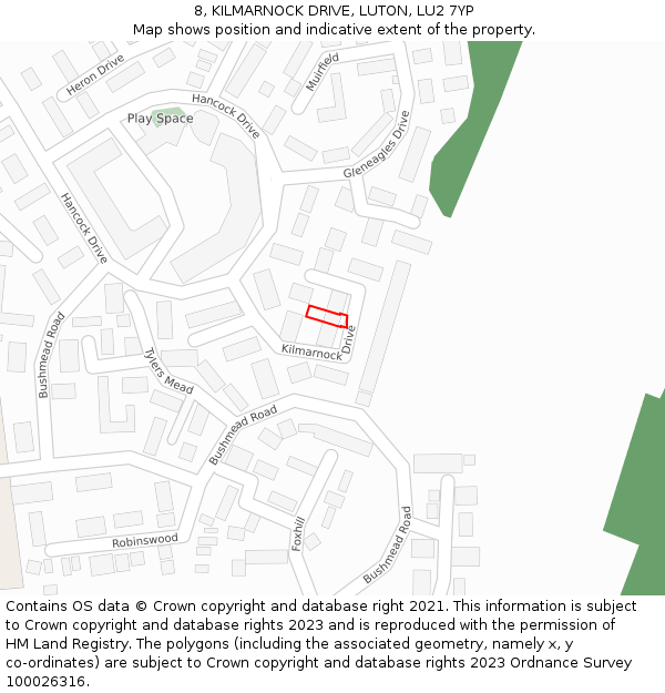 8, KILMARNOCK DRIVE, LUTON, LU2 7YP: Location map and indicative extent of plot