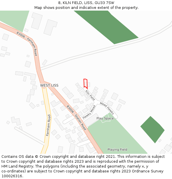 8, KILN FIELD, LISS, GU33 7SW: Location map and indicative extent of plot