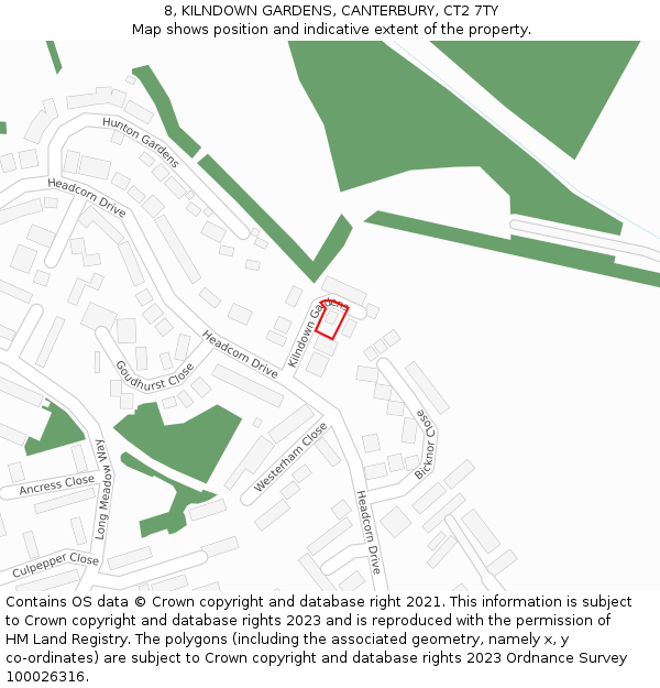 8, KILNDOWN GARDENS, CANTERBURY, CT2 7TY: Location map and indicative extent of plot