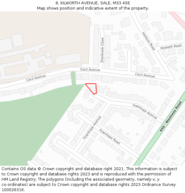 8, KILWORTH AVENUE, SALE, M33 4SE: Location map and indicative extent of plot