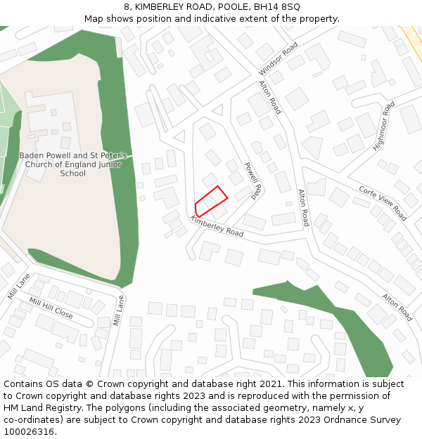 8, KIMBERLEY ROAD, POOLE, BH14 8SQ: Location map and indicative extent of plot