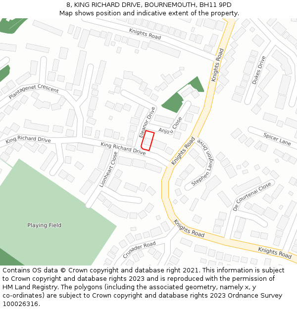 8, KING RICHARD DRIVE, BOURNEMOUTH, BH11 9PD: Location map and indicative extent of plot