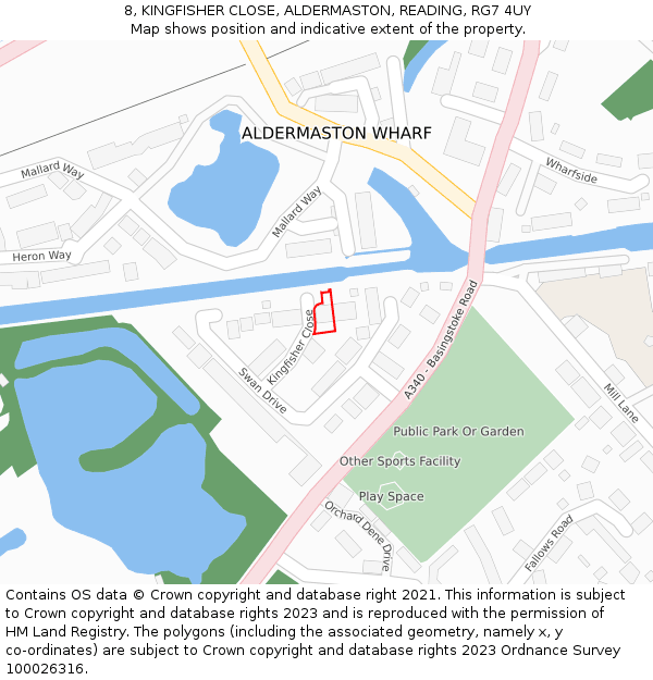 8, KINGFISHER CLOSE, ALDERMASTON, READING, RG7 4UY: Location map and indicative extent of plot