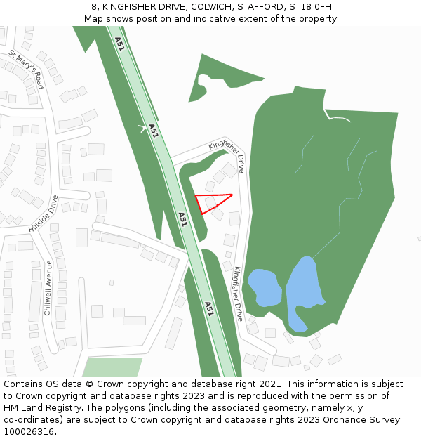 8, KINGFISHER DRIVE, COLWICH, STAFFORD, ST18 0FH: Location map and indicative extent of plot