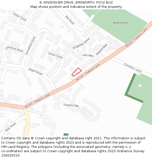 8, KINGFISHER DRIVE, EMSWORTH, PO10 8UZ: Location map and indicative extent of plot