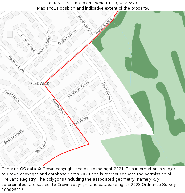 8, KINGFISHER GROVE, WAKEFIELD, WF2 6SD: Location map and indicative extent of plot