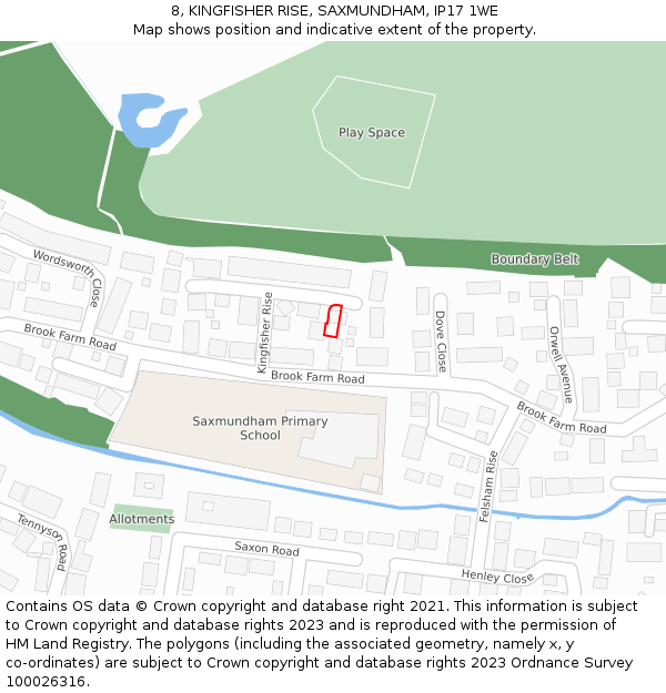 8, KINGFISHER RISE, SAXMUNDHAM, IP17 1WE: Location map and indicative extent of plot