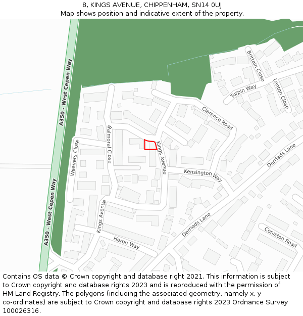 8, KINGS AVENUE, CHIPPENHAM, SN14 0UJ: Location map and indicative extent of plot