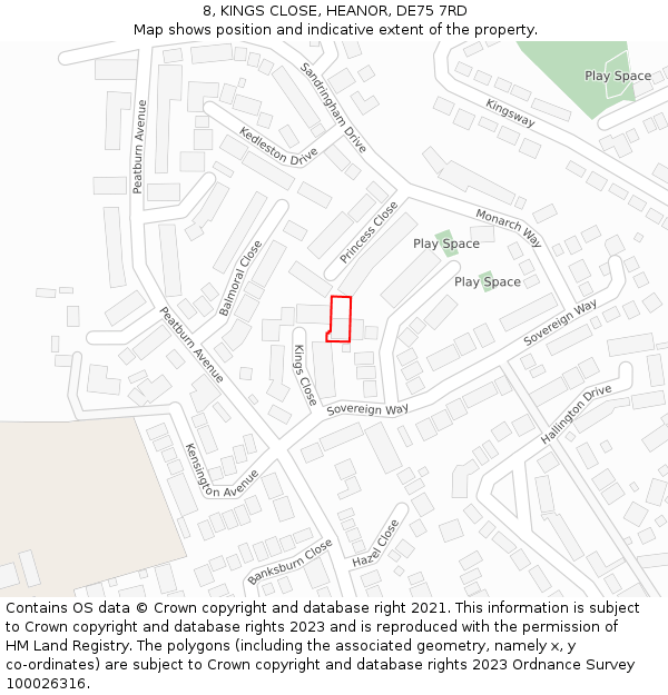 8, KINGS CLOSE, HEANOR, DE75 7RD: Location map and indicative extent of plot