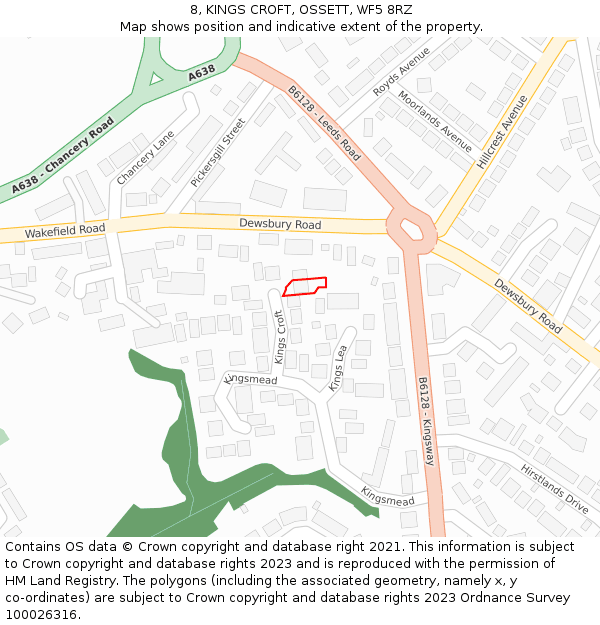 8, KINGS CROFT, OSSETT, WF5 8RZ: Location map and indicative extent of plot