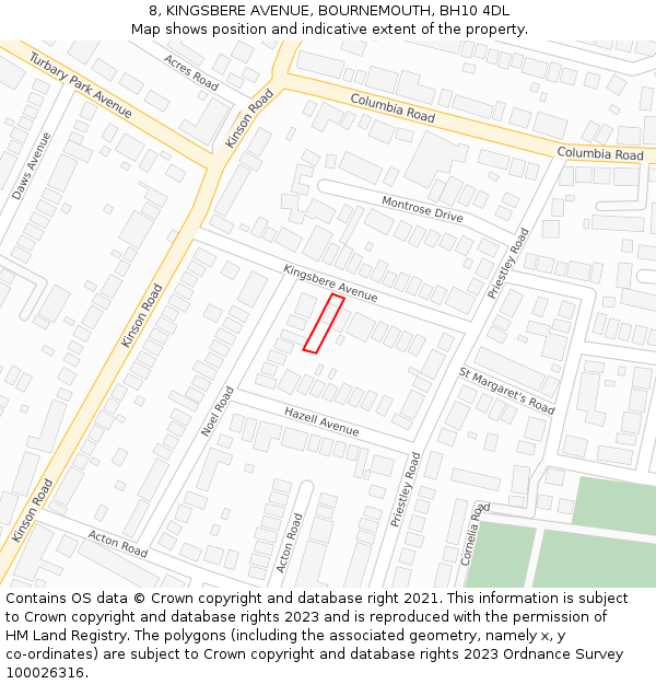 8, KINGSBERE AVENUE, BOURNEMOUTH, BH10 4DL: Location map and indicative extent of plot