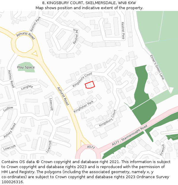 8, KINGSBURY COURT, SKELMERSDALE, WN8 6XW: Location map and indicative extent of plot