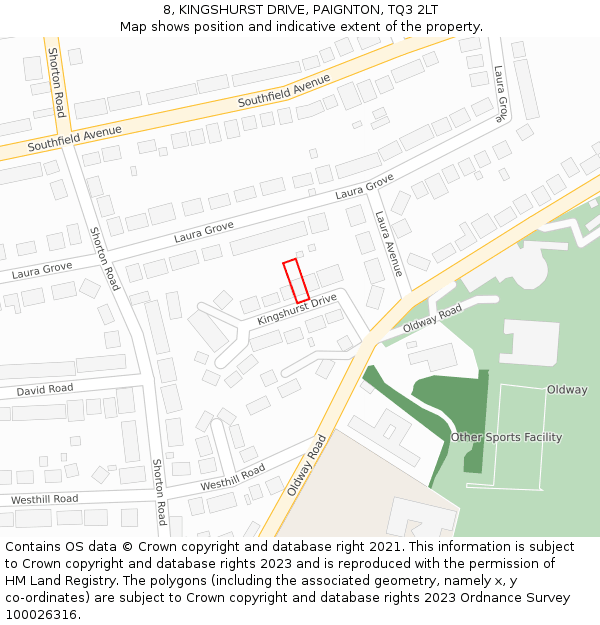 8, KINGSHURST DRIVE, PAIGNTON, TQ3 2LT: Location map and indicative extent of plot