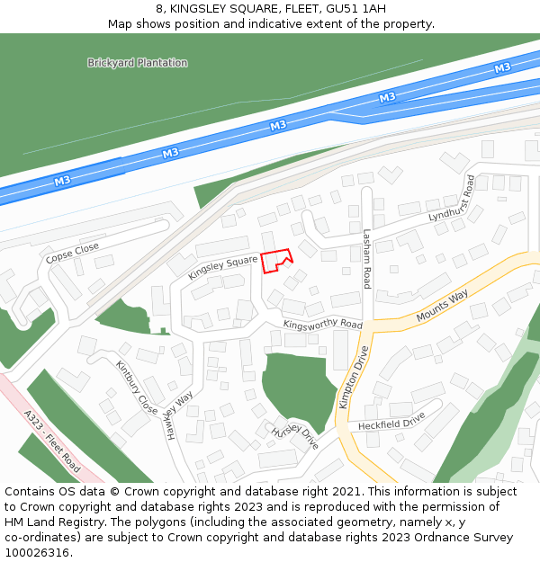 8, KINGSLEY SQUARE, FLEET, GU51 1AH: Location map and indicative extent of plot