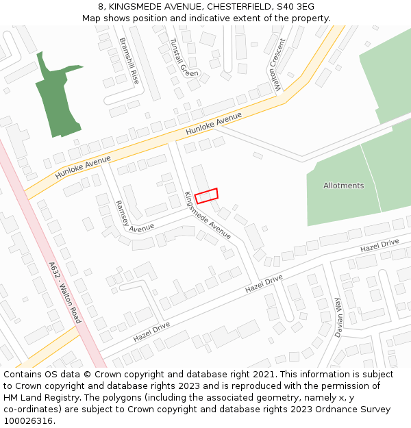 8, KINGSMEDE AVENUE, CHESTERFIELD, S40 3EG: Location map and indicative extent of plot