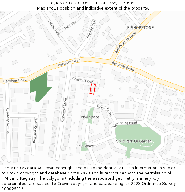 8, KINGSTON CLOSE, HERNE BAY, CT6 6RS: Location map and indicative extent of plot