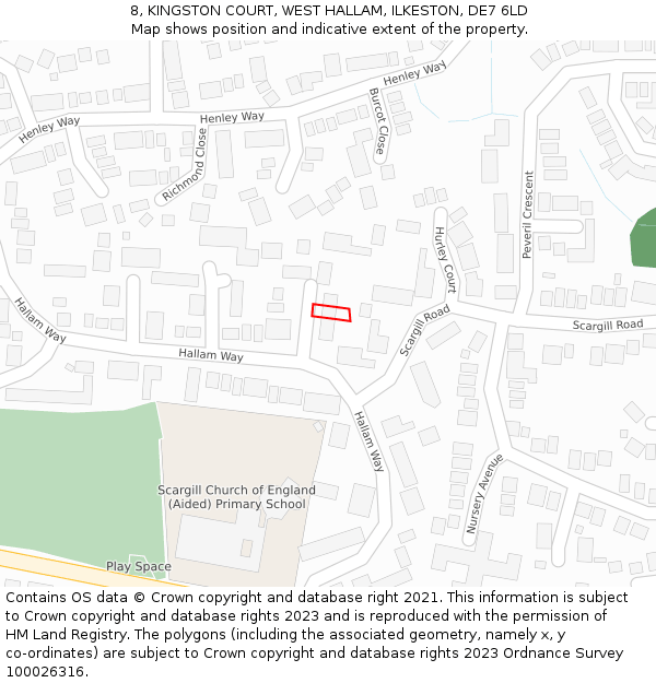 8, KINGSTON COURT, WEST HALLAM, ILKESTON, DE7 6LD: Location map and indicative extent of plot
