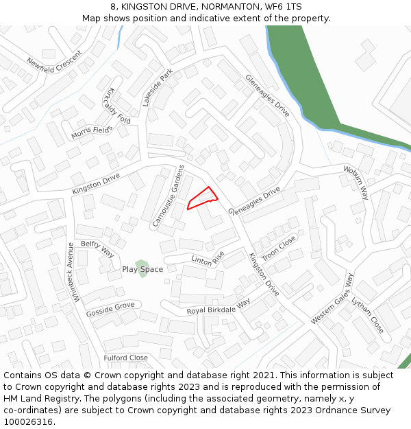 8, KINGSTON DRIVE, NORMANTON, WF6 1TS: Location map and indicative extent of plot