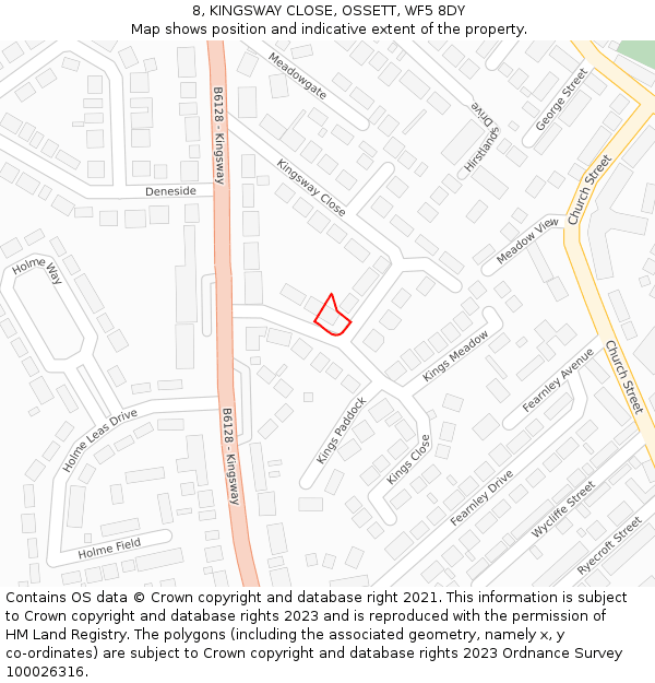 8, KINGSWAY CLOSE, OSSETT, WF5 8DY: Location map and indicative extent of plot