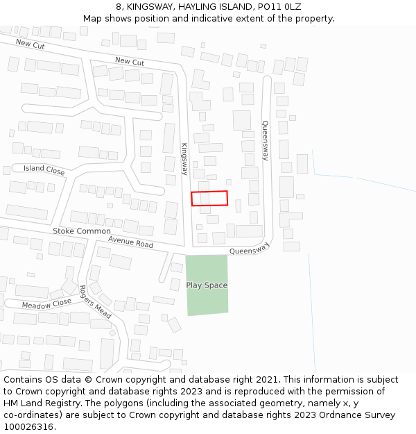 8, KINGSWAY, HAYLING ISLAND, PO11 0LZ: Location map and indicative extent of plot