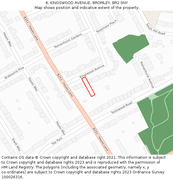 8, KINGSWOOD AVENUE, BROMLEY, BR2 0NY: Location map and indicative extent of plot