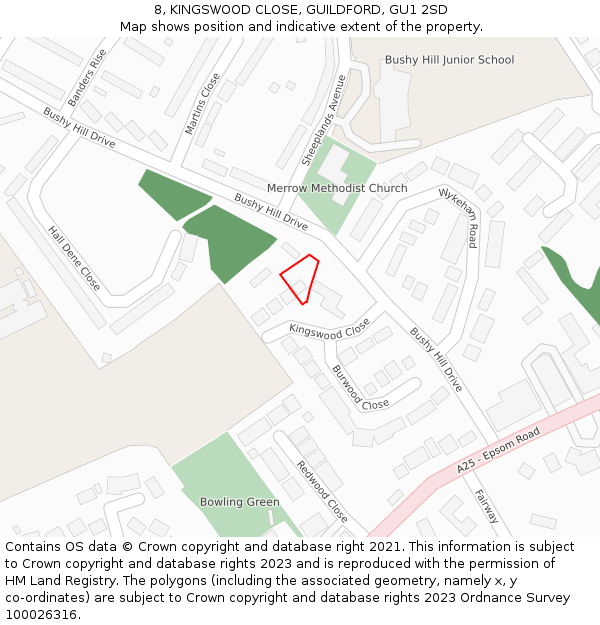 8, KINGSWOOD CLOSE, GUILDFORD, GU1 2SD: Location map and indicative extent of plot