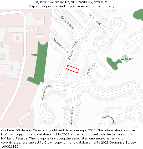 8, KINGSWOOD ROAD, SHREWSBURY, SY3 8UX: Location map and indicative extent of plot