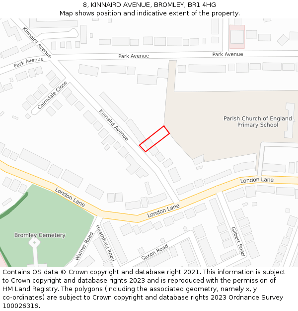8, KINNAIRD AVENUE, BROMLEY, BR1 4HG: Location map and indicative extent of plot