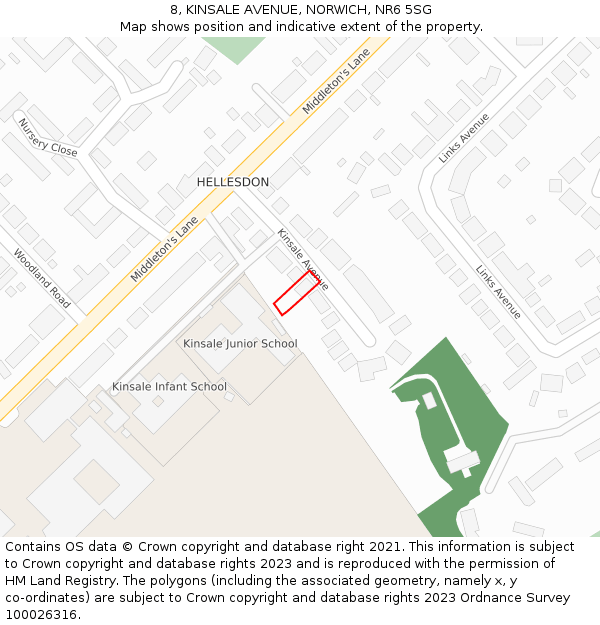 8, KINSALE AVENUE, NORWICH, NR6 5SG: Location map and indicative extent of plot