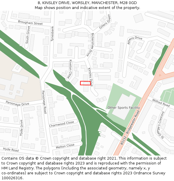 8, KINSLEY DRIVE, WORSLEY, MANCHESTER, M28 0GD: Location map and indicative extent of plot