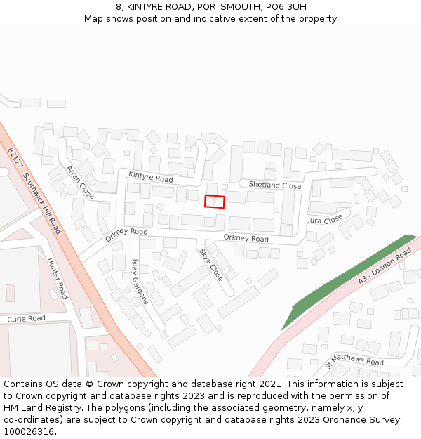 8, KINTYRE ROAD, PORTSMOUTH, PO6 3UH: Location map and indicative extent of plot