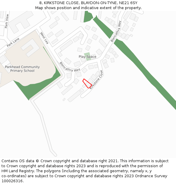 8, KIRKSTONE CLOSE, BLAYDON-ON-TYNE, NE21 6SY: Location map and indicative extent of plot