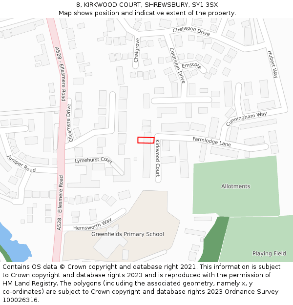 8, KIRKWOOD COURT, SHREWSBURY, SY1 3SX: Location map and indicative extent of plot