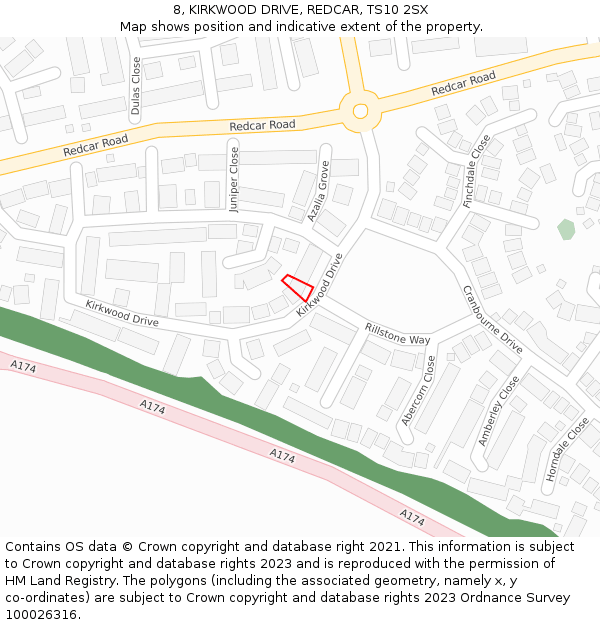 8, KIRKWOOD DRIVE, REDCAR, TS10 2SX: Location map and indicative extent of plot