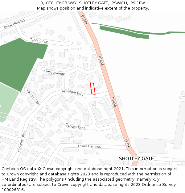 8, KITCHENER WAY, SHOTLEY GATE, IPSWICH, IP9 1RW: Location map and indicative extent of plot