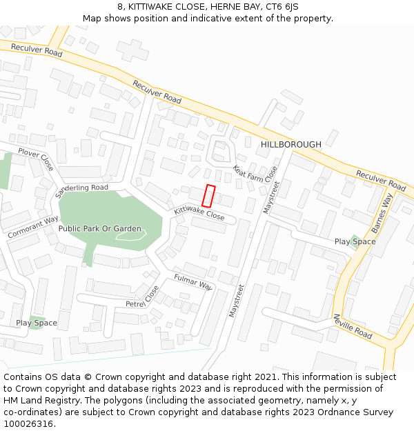 8, KITTIWAKE CLOSE, HERNE BAY, CT6 6JS: Location map and indicative extent of plot